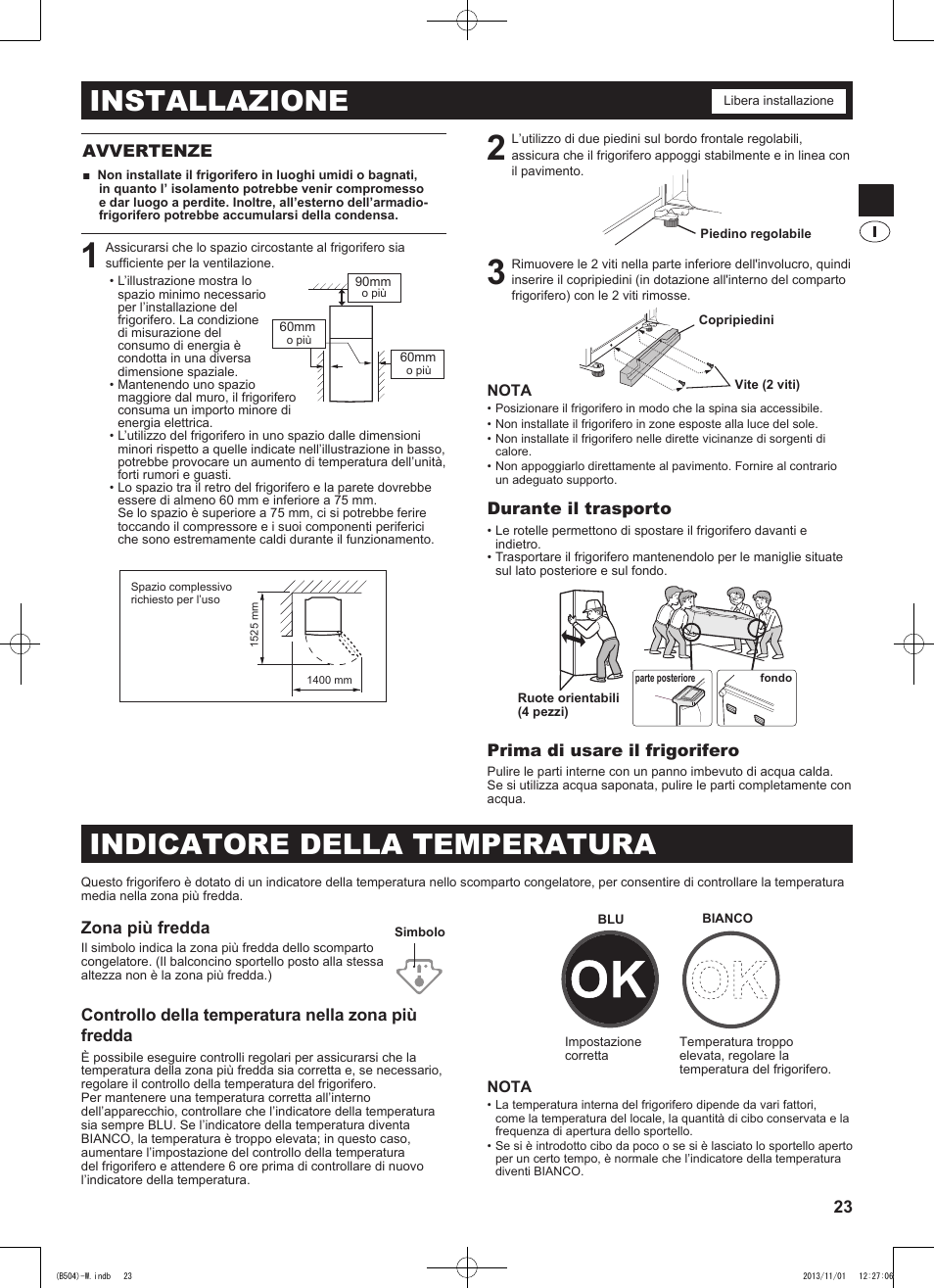 Installazione, Indicatore della temperatura | Sharp SJ-GC680VSL User Manual | Page 23 / 184