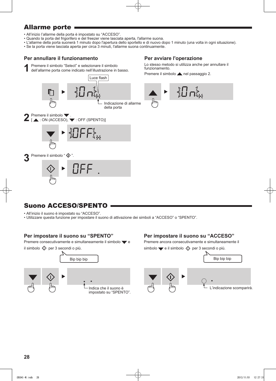Suono acceso/spento, Allarme porte | Sharp SJ-GC680VSL User Manual | Page 28 / 184
