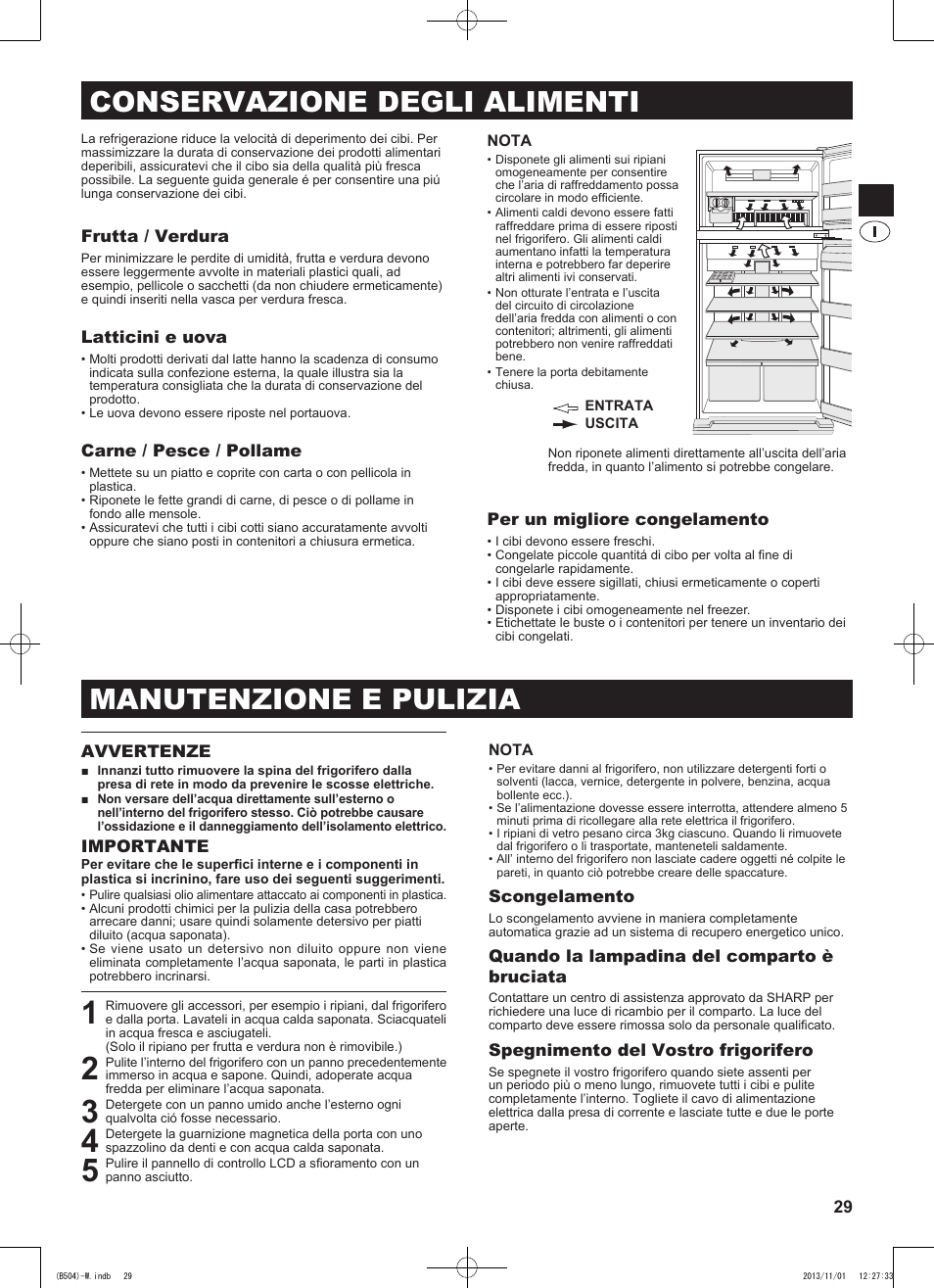 Manutenzione e pulizia, Conservazione degli alimenti | Sharp SJ-GC680VSL User Manual | Page 29 / 184