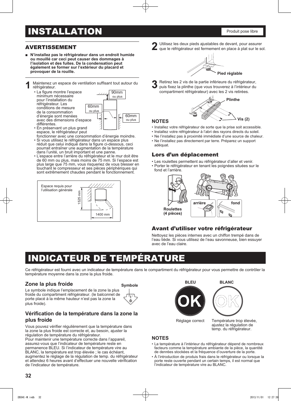Installation, Indicateur de température | Sharp SJ-GC680VSL User Manual | Page 32 / 184