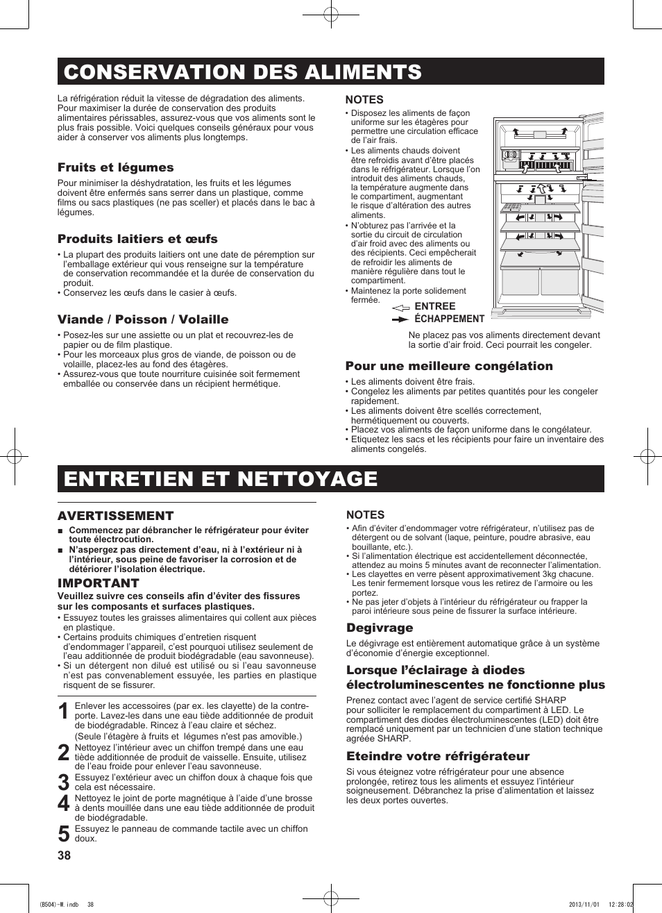 Entretien et nettoyage, Conservation des aliments | Sharp SJ-GC680VSL User Manual | Page 38 / 184