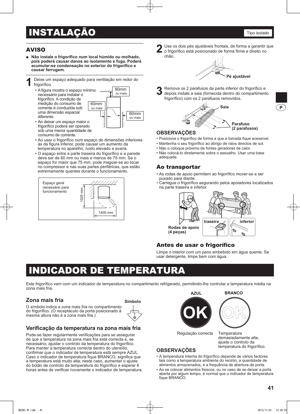 Instalação, Indicador de temperatura | Sharp SJ-GC680VSL User Manual | Page 41 / 184