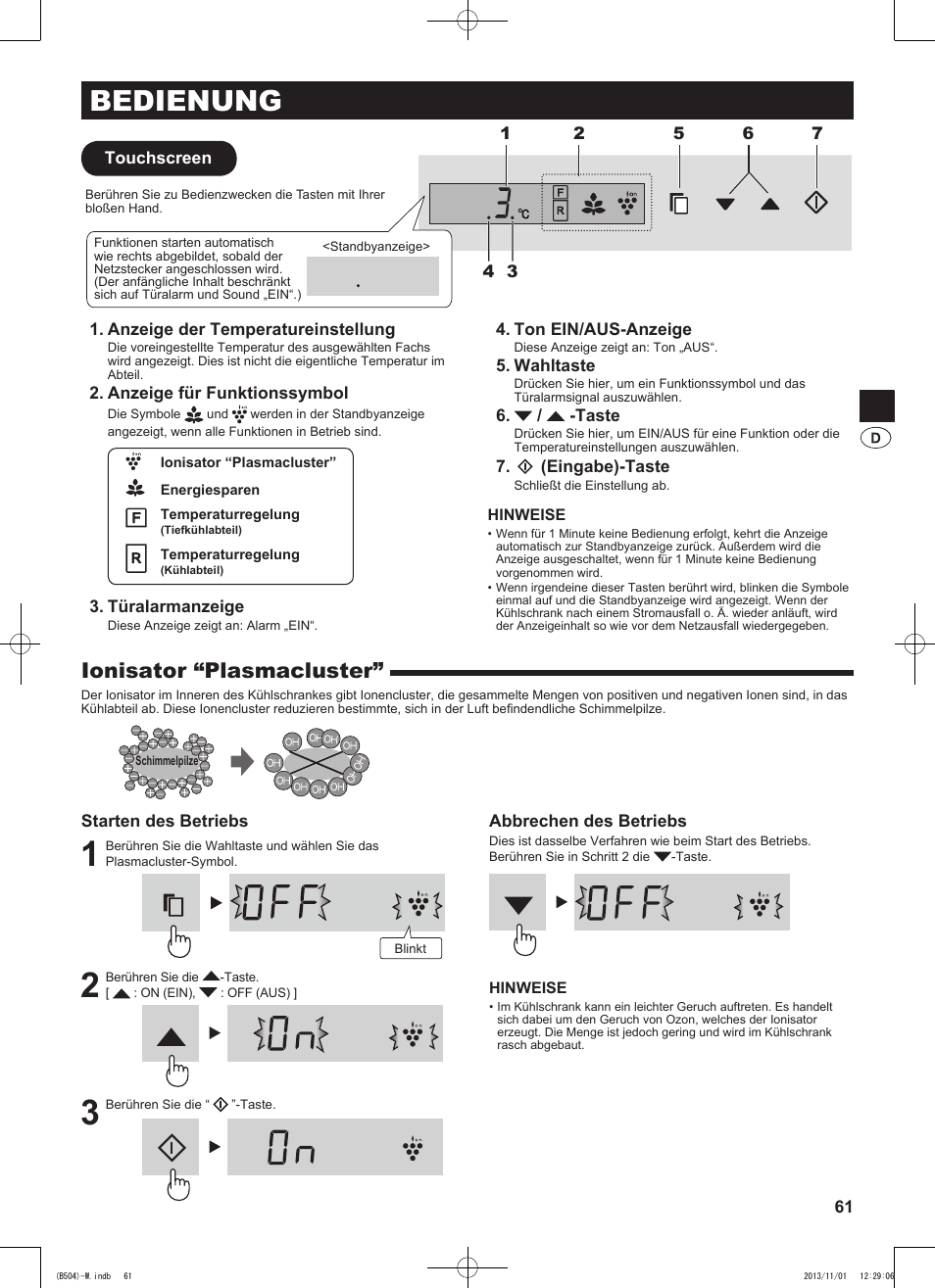 Bedienung, Ionisator “plasmacluster | Sharp SJ-GC680VSL User Manual | Page 61 / 184