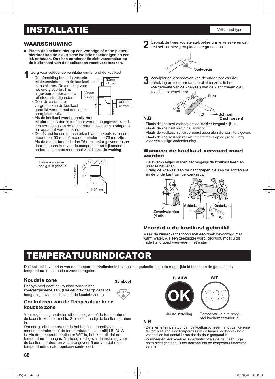 Installatie, Temperatuurindicator | Sharp SJ-GC680VSL User Manual | Page 68 / 184