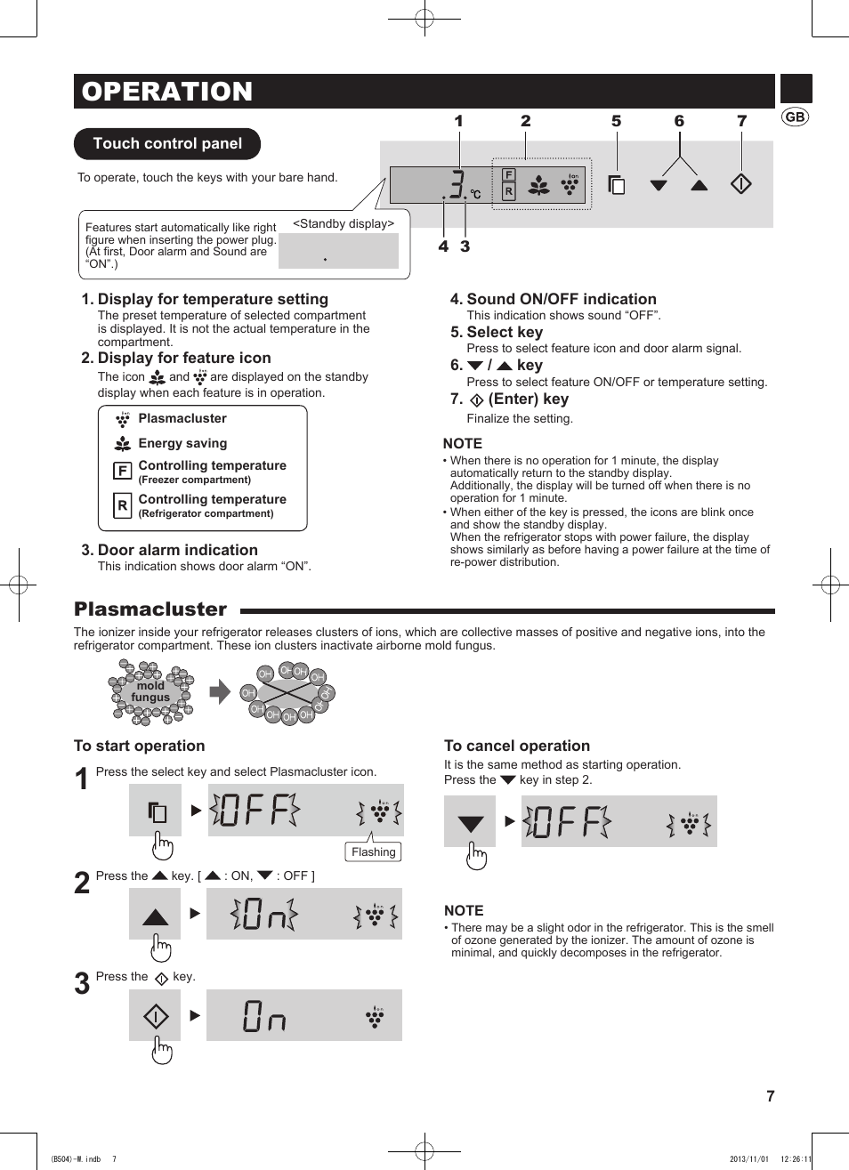 Operation, Plasmacluster | Sharp SJ-GC680VSL User Manual | Page 7 / 184