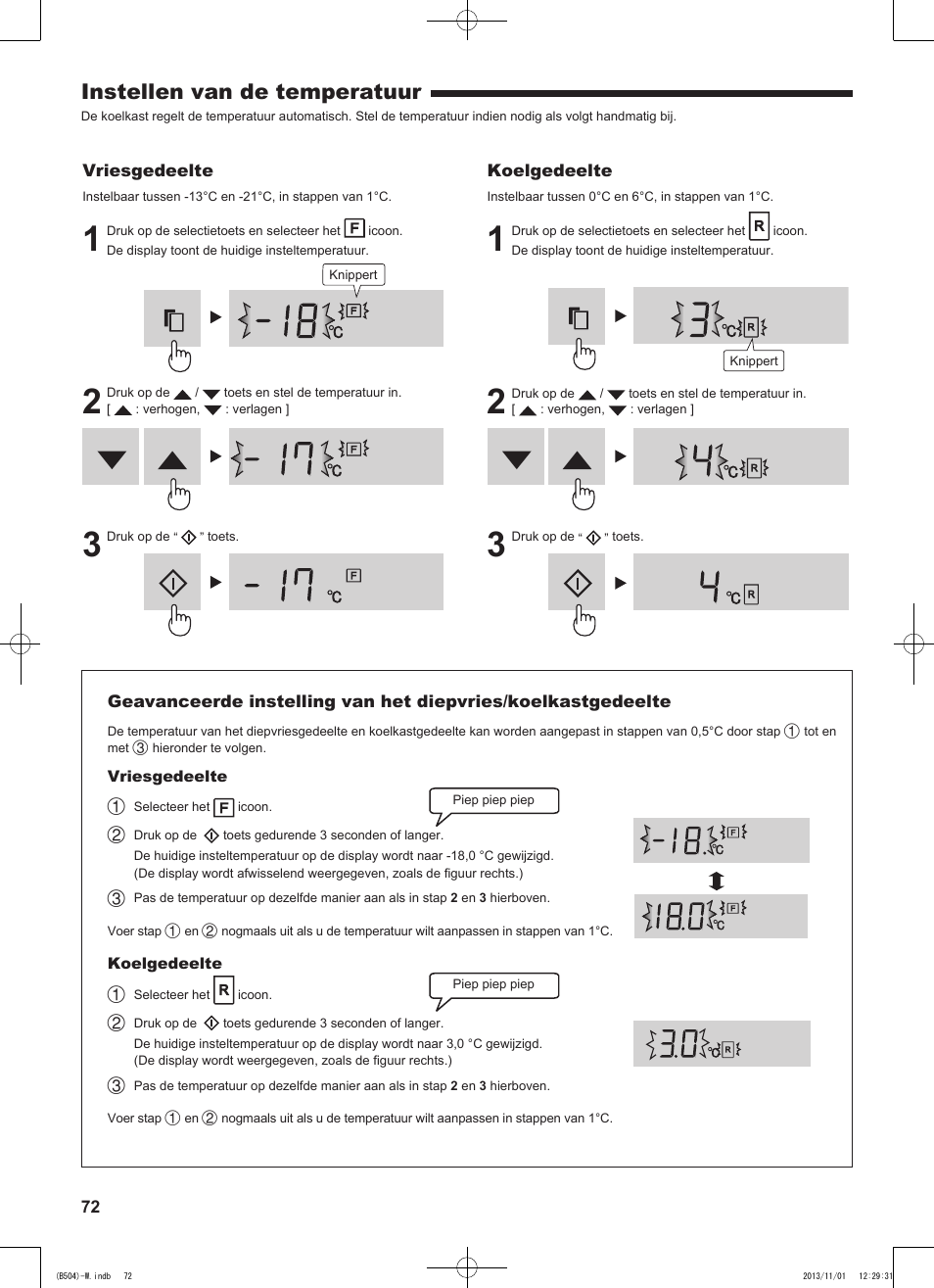 Instellen van de temperatuur | Sharp SJ-GC680VSL User Manual | Page 72 / 184