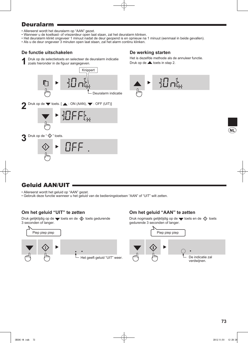Geluid aan/uit, Deuralarm | Sharp SJ-GC680VSL User Manual | Page 73 / 184
