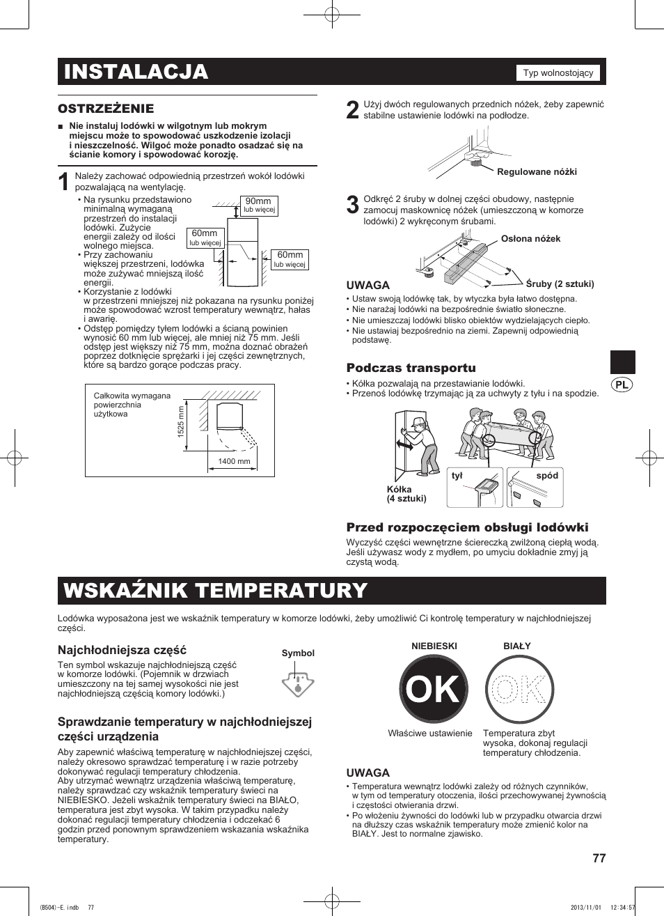 Instalacja, Wskaźnik temperatury | Sharp SJ-GC680VSL User Manual | Page 77 / 184