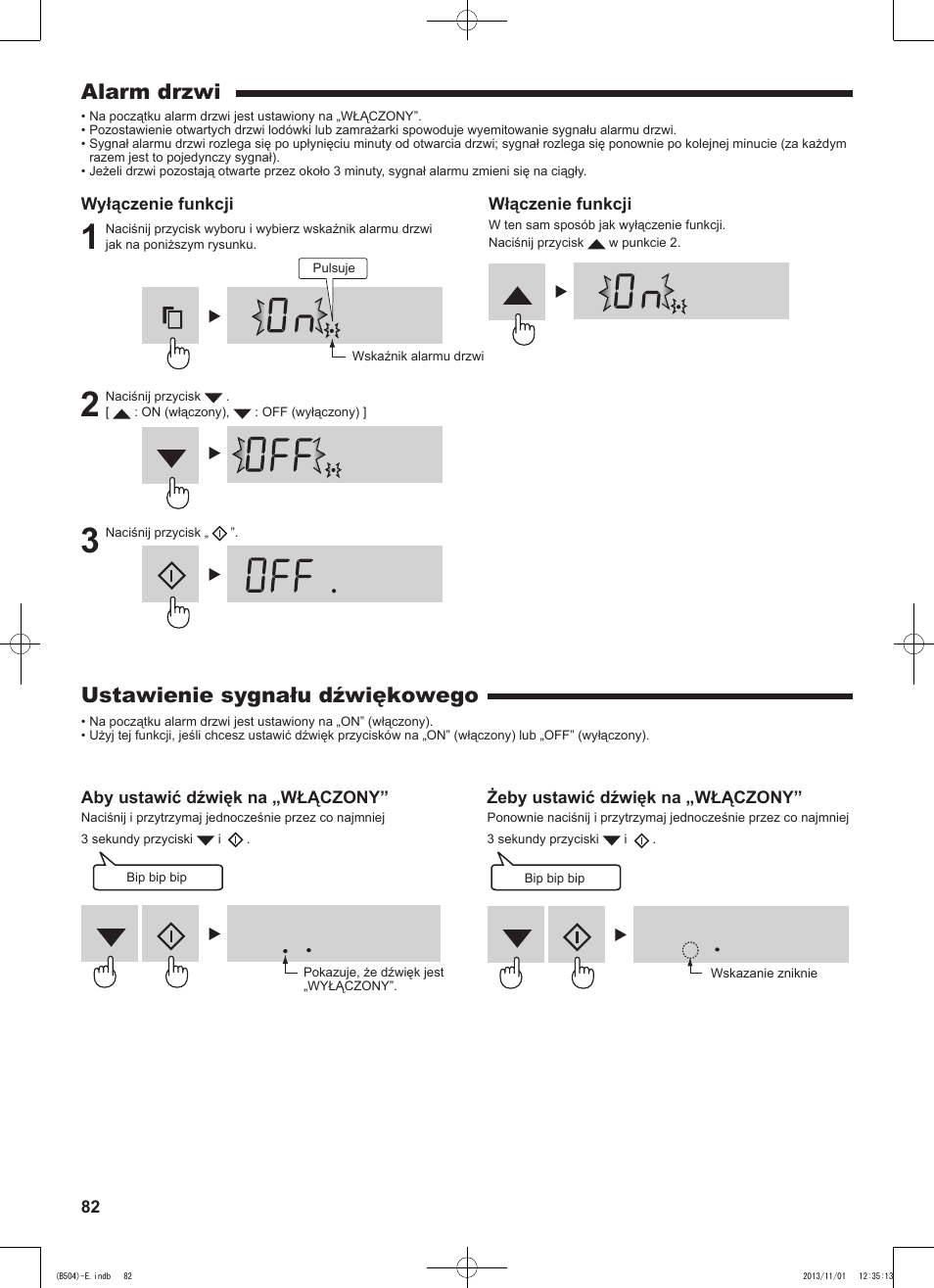 Ustawienie sygnału dźwiękowego, Alarm drzwi | Sharp SJ-GC680VSL User Manual | Page 82 / 184