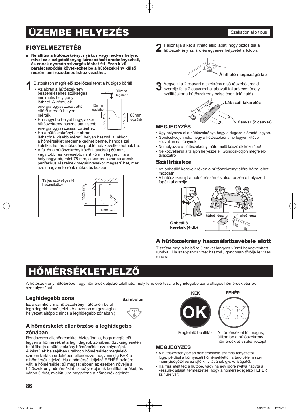 Üzembe helyezés, Hőmérsékletjelző | Sharp SJ-GC680VSL User Manual | Page 86 / 184