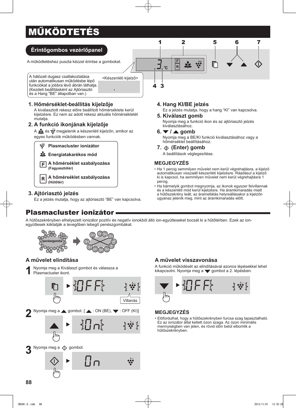 Működtetés, Plasmacluster ionizátor | Sharp SJ-GC680VSL User Manual | Page 88 / 184