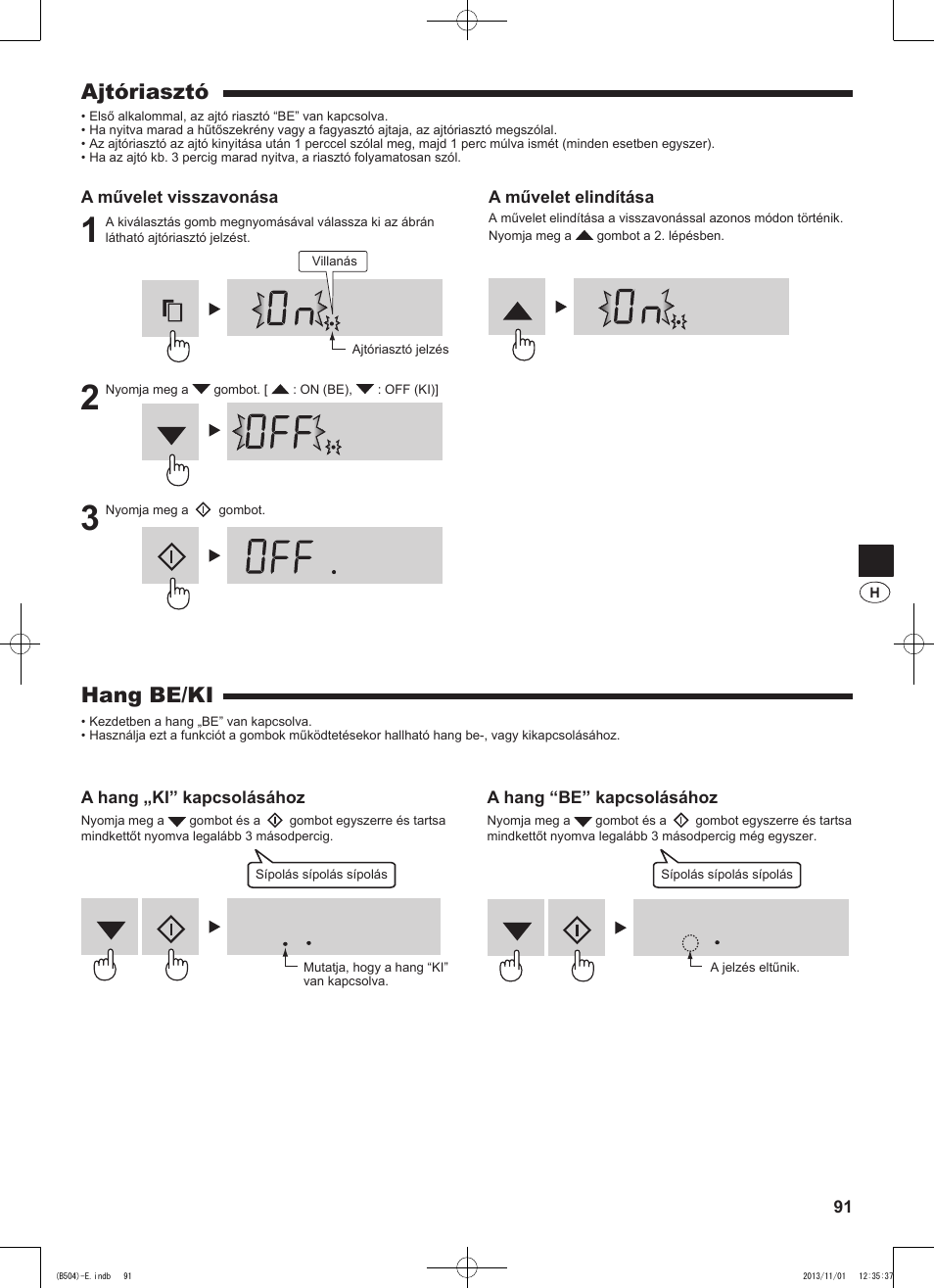 Hang be/ki, Ajtóriasztó | Sharp SJ-GC680VSL User Manual | Page 91 / 184