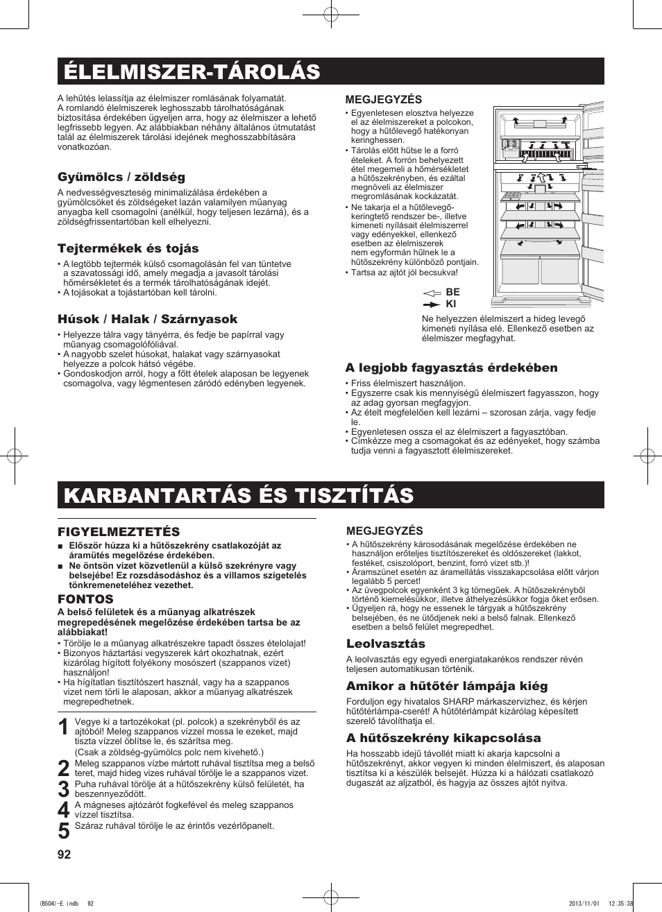 Karbantartás és tisztítás, Élelmiszer-tárolás | Sharp SJ-GC680VSL User Manual | Page 92 / 184