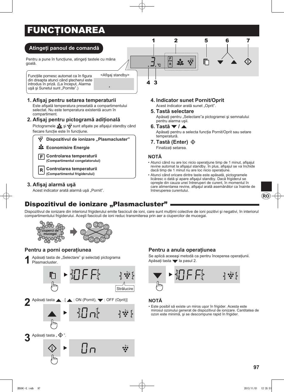 Funcţionarea, Dispozitivul de ionizare „plasmacluster | Sharp SJ-GC680VSL User Manual | Page 97 / 184