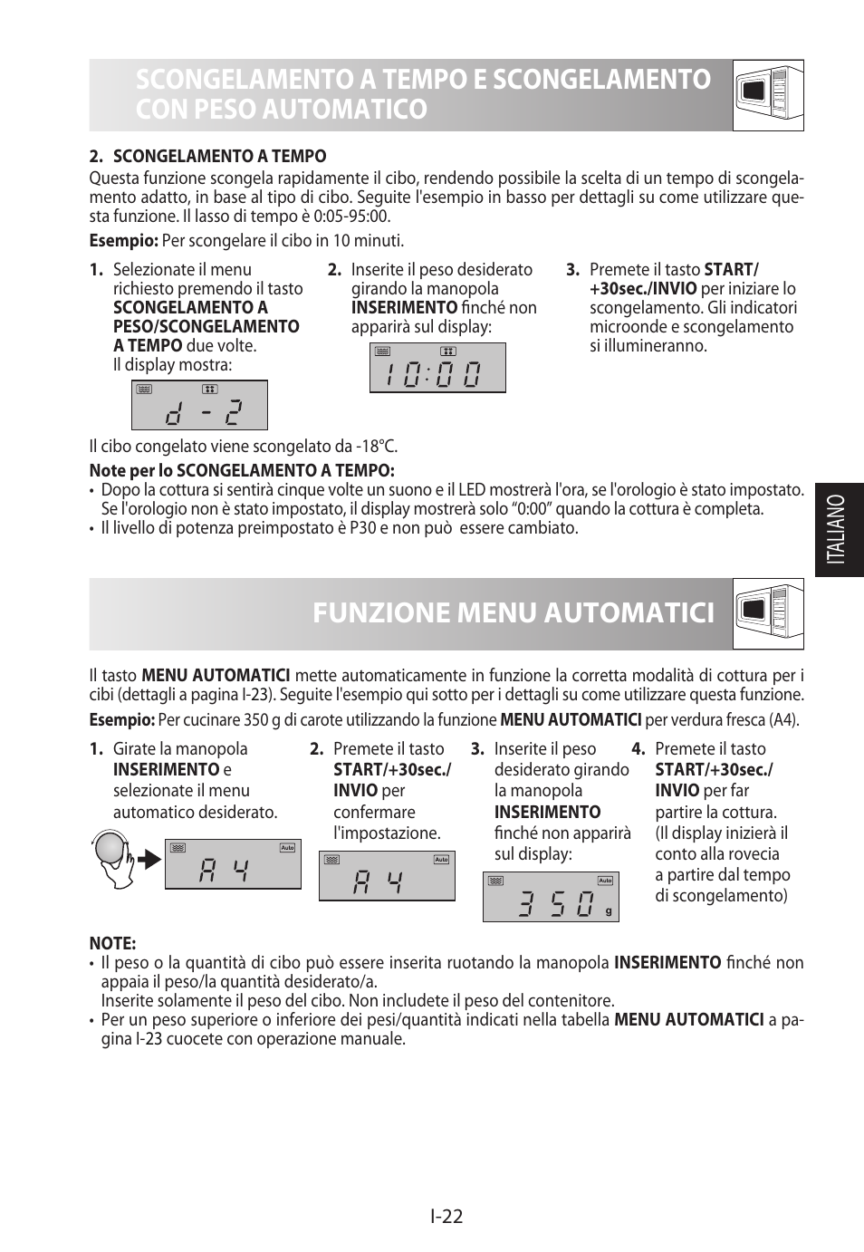 Funzione menu automatici, It aliano | Sharp R-822STWE User Manual | Page 103 / 266
