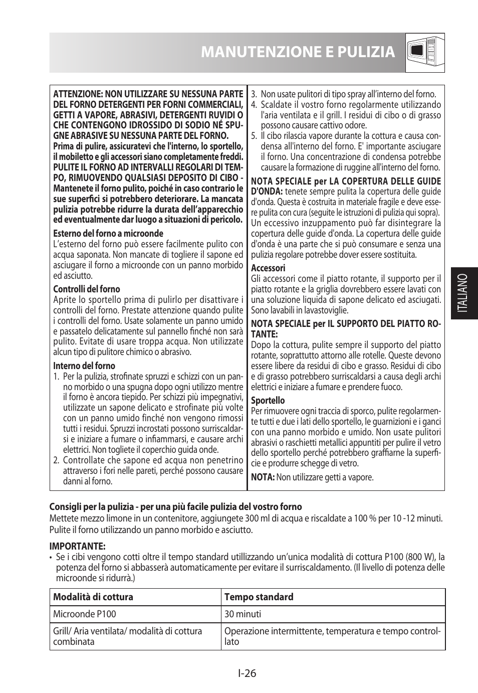 Manutenzione e pulizia, It aliano | Sharp R-822STWE User Manual | Page 107 / 266