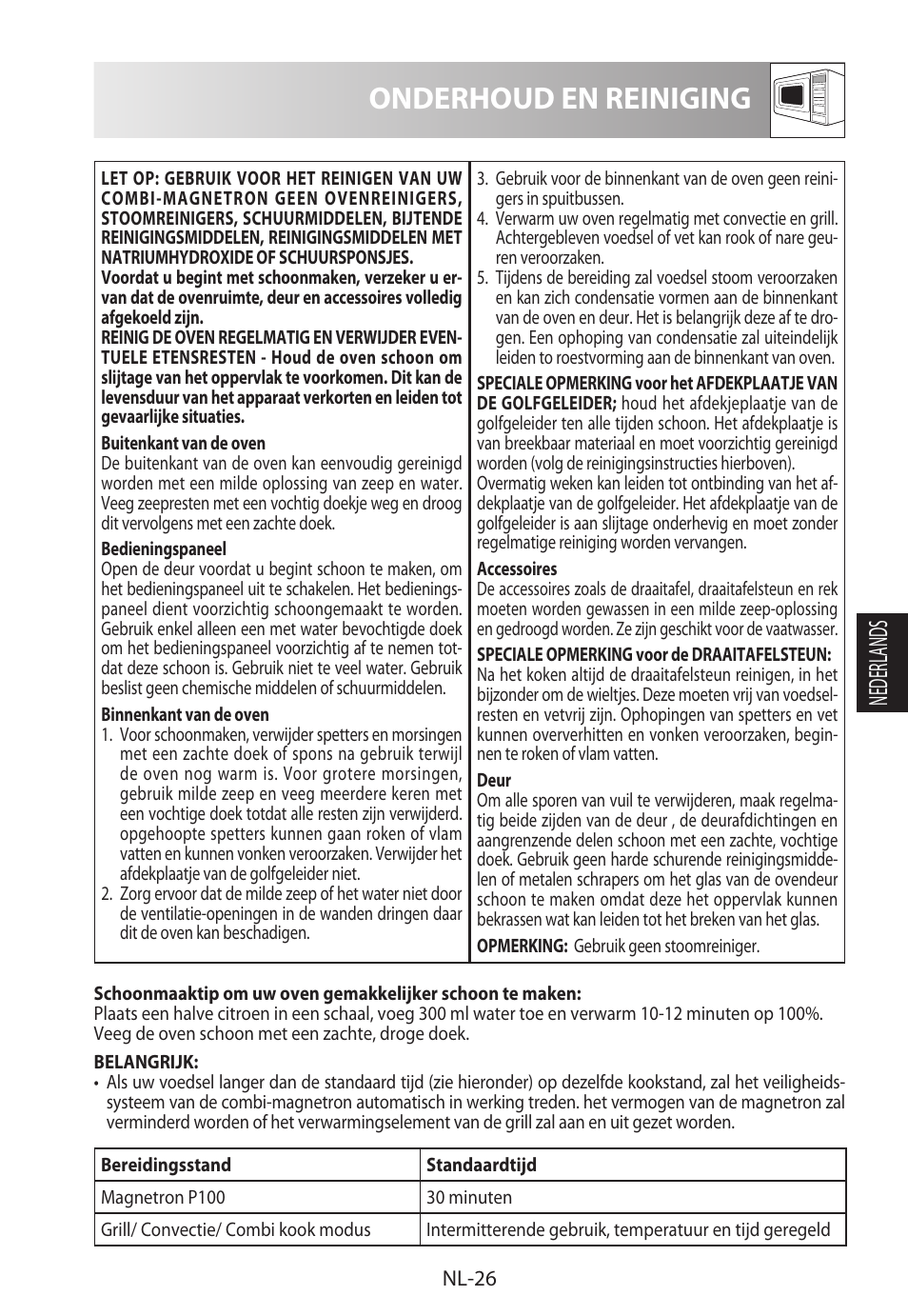 Onderhoud en reiniging, Nederlands | Sharp R-822STWE User Manual | Page 133 / 266