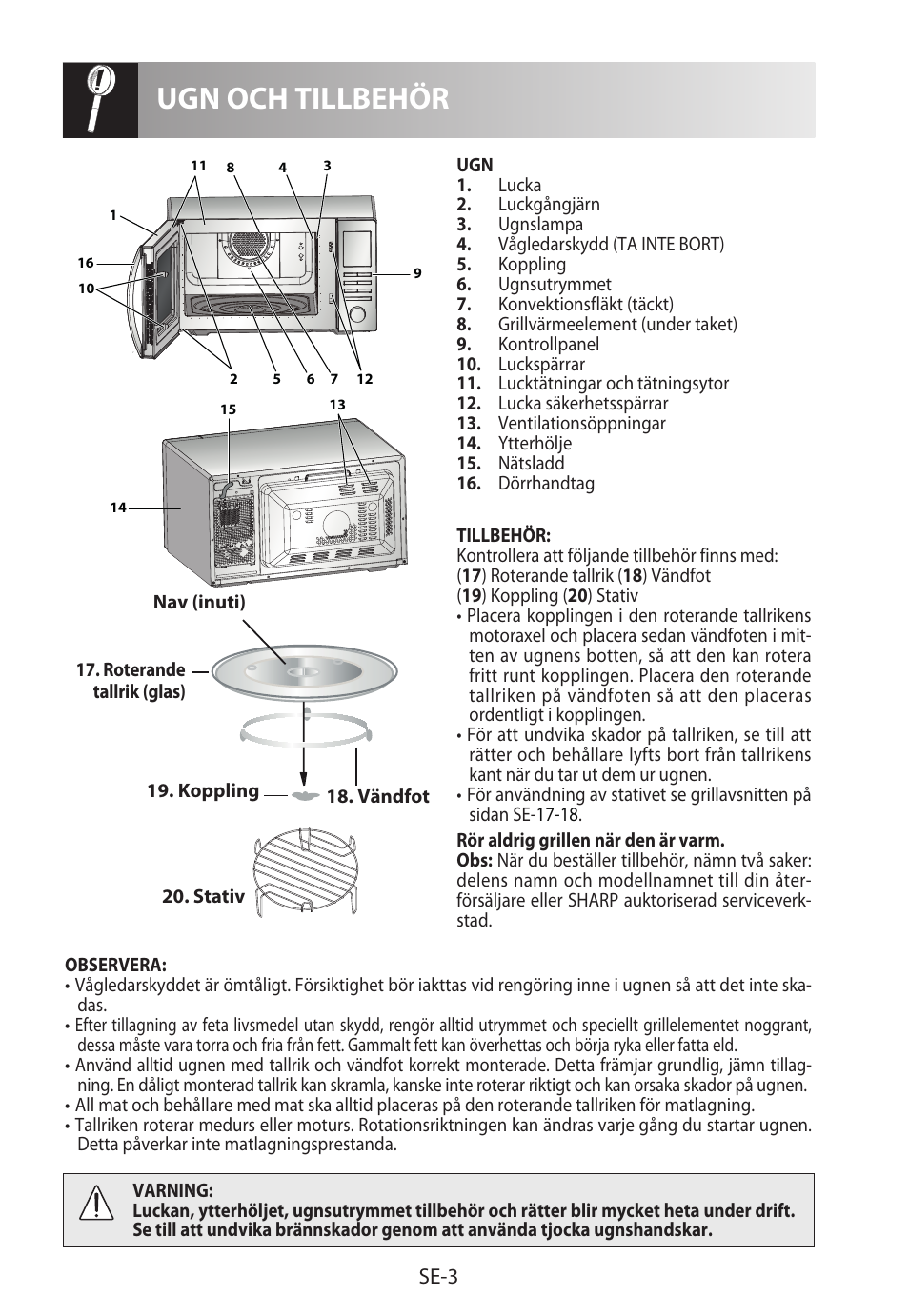 Ugn och tillbehör, Se-3 | Sharp R-822STWE User Manual | Page 136 / 266