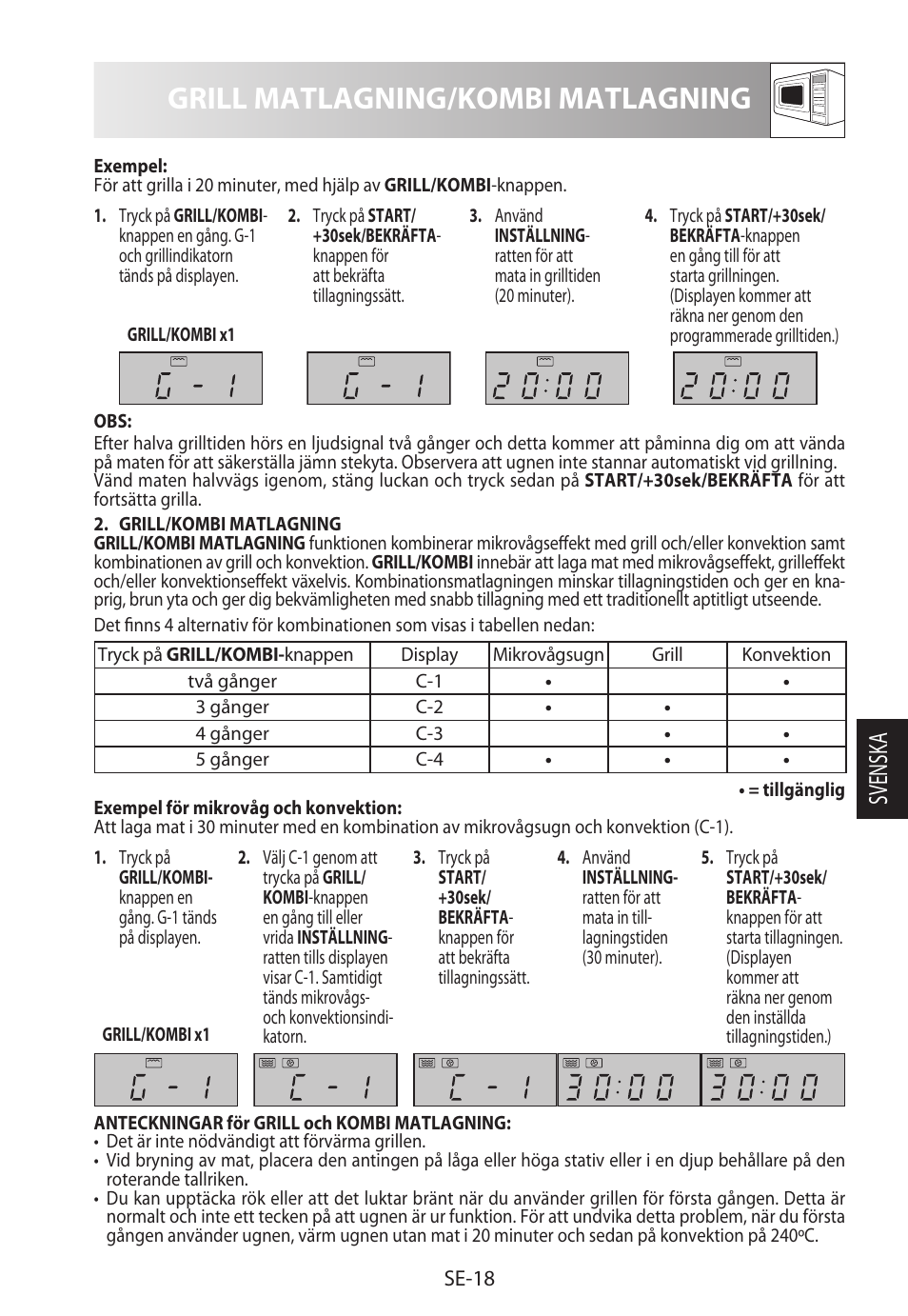Grill matlagning/kombi matlagning, Svensk a | Sharp R-822STWE User Manual | Page 151 / 266
