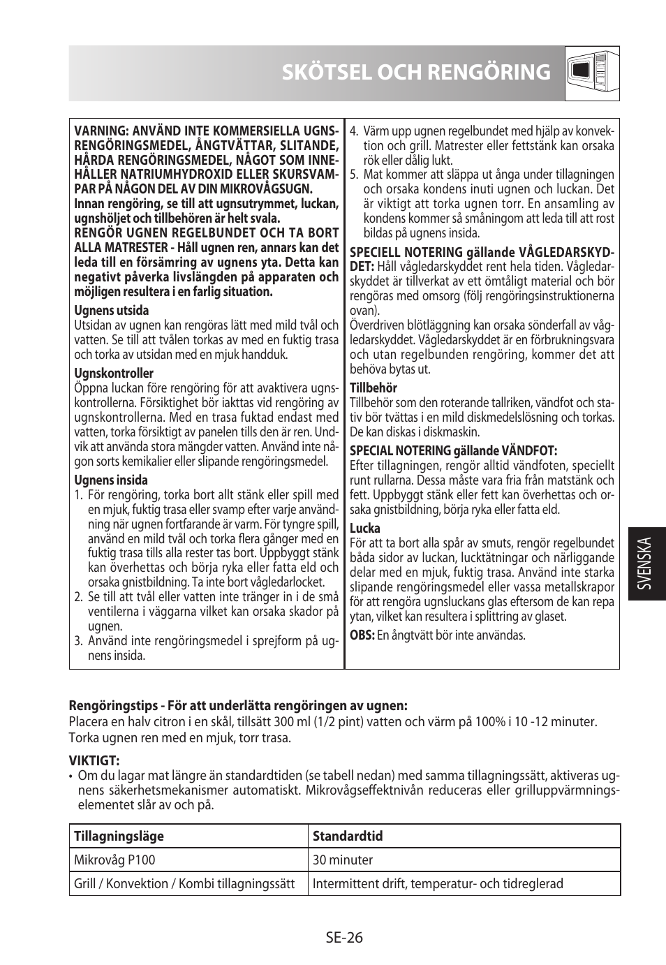 Skötsel och rengöring, Svensk a | Sharp R-822STWE User Manual | Page 159 / 266