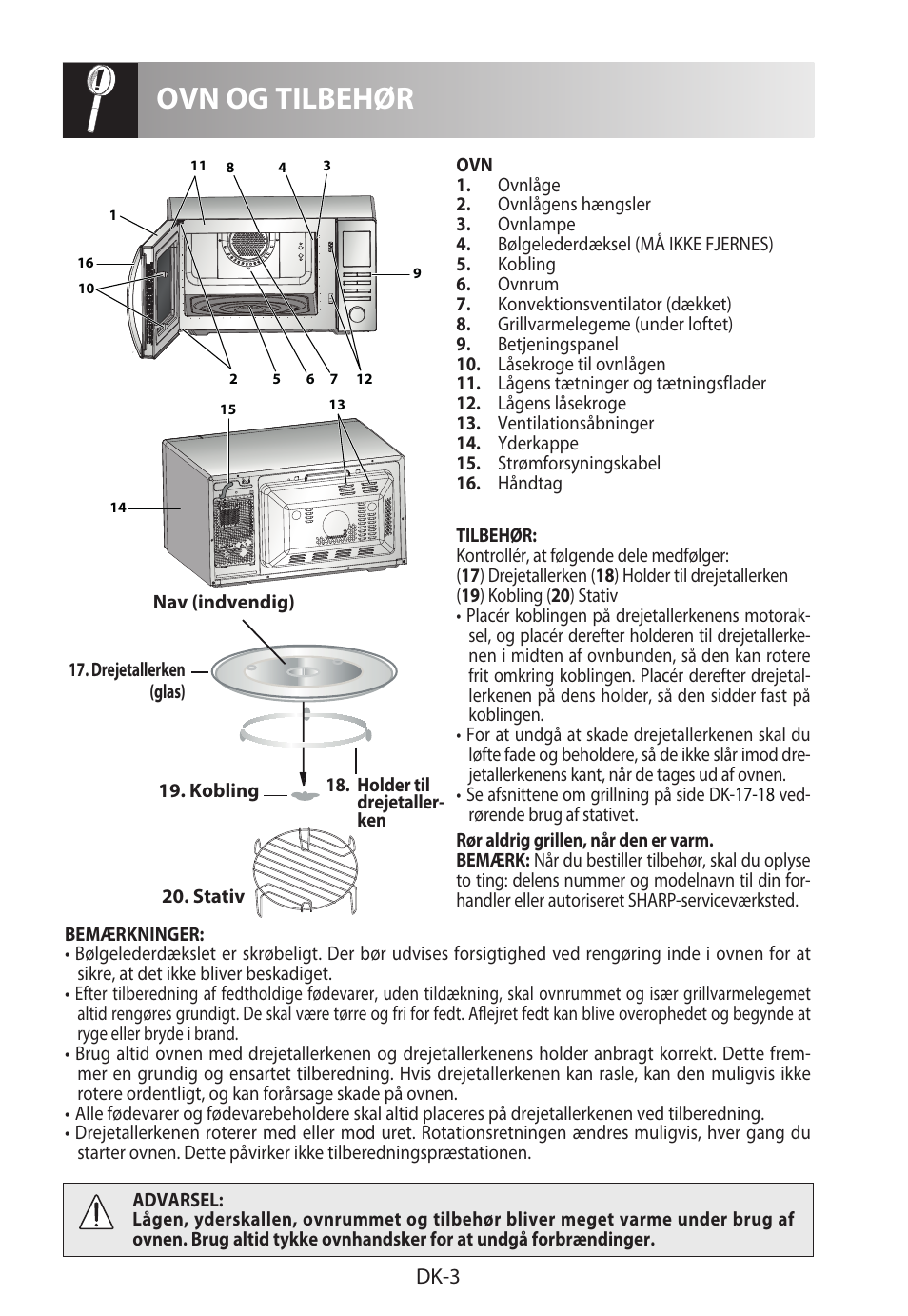 Ovn og tilbehør, Dk-3 | Sharp R-822STWE User Manual | Page 162 / 266