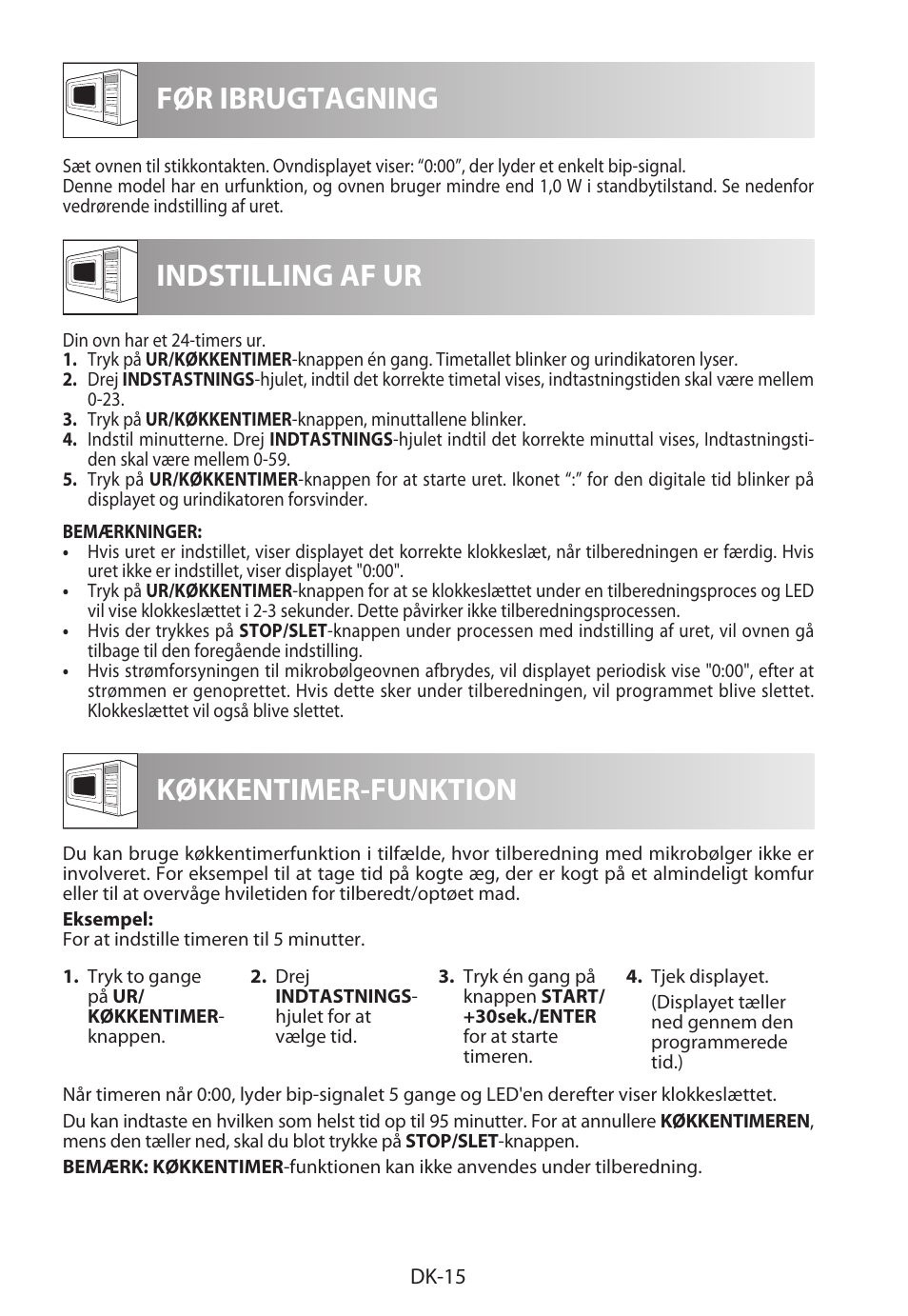 Før ibrugtagning indstilling af ur, Køkkentimer-funktion | Sharp R-822STWE User Manual | Page 174 / 266