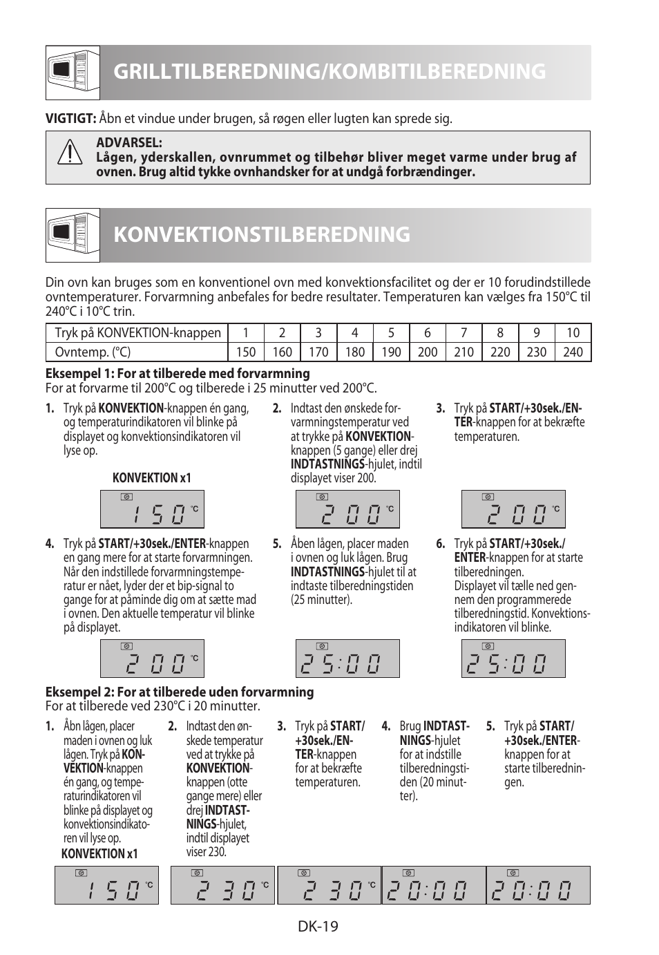 Grilltilberedning/kombitilberedning, Konvektionstilberedning | Sharp R-822STWE User Manual | Page 178 / 266