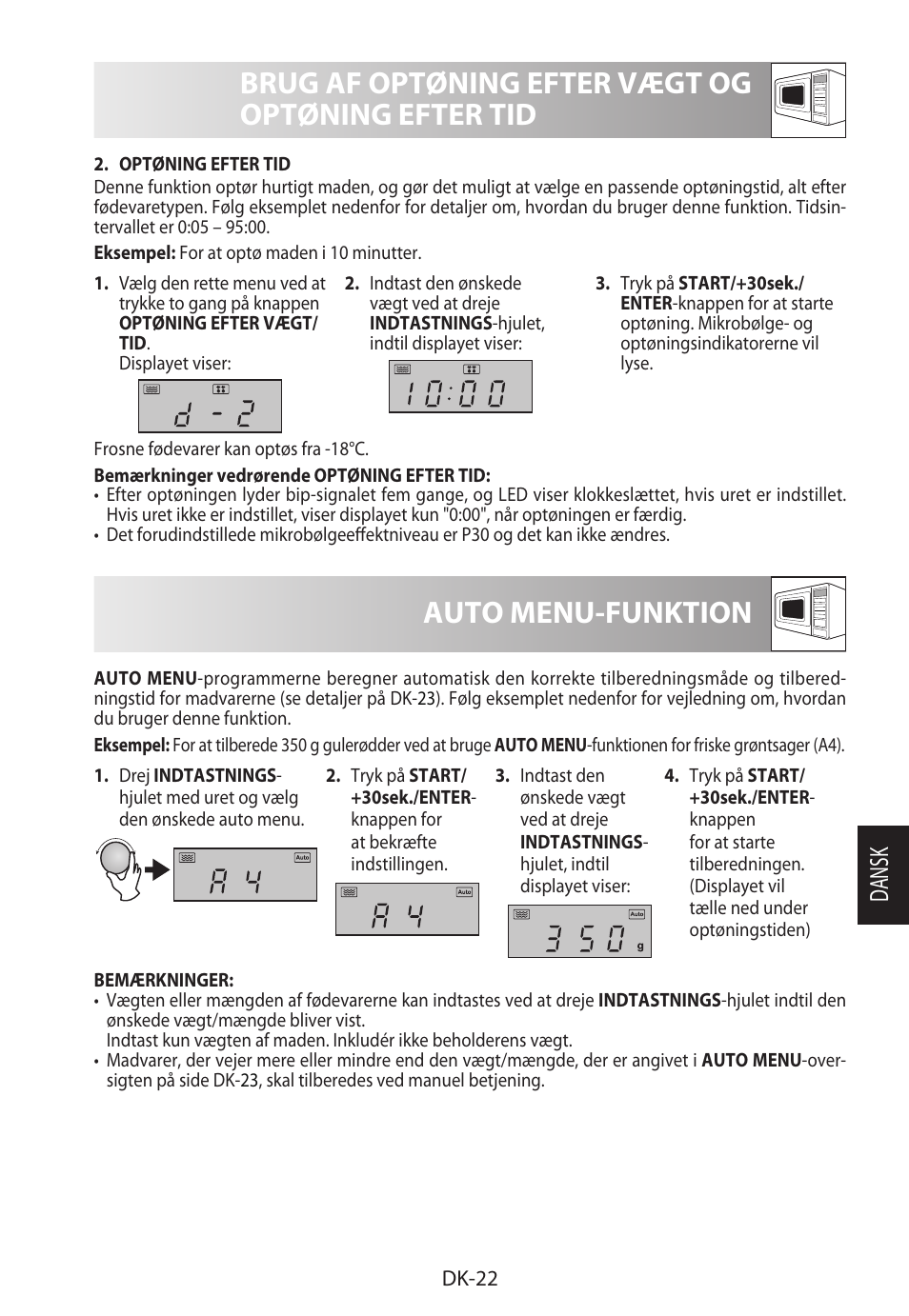 Brug af optøning efter vægt og optøning efter tid, Auto menu-funktion, Da ns k | Sharp R-822STWE User Manual | Page 181 / 266