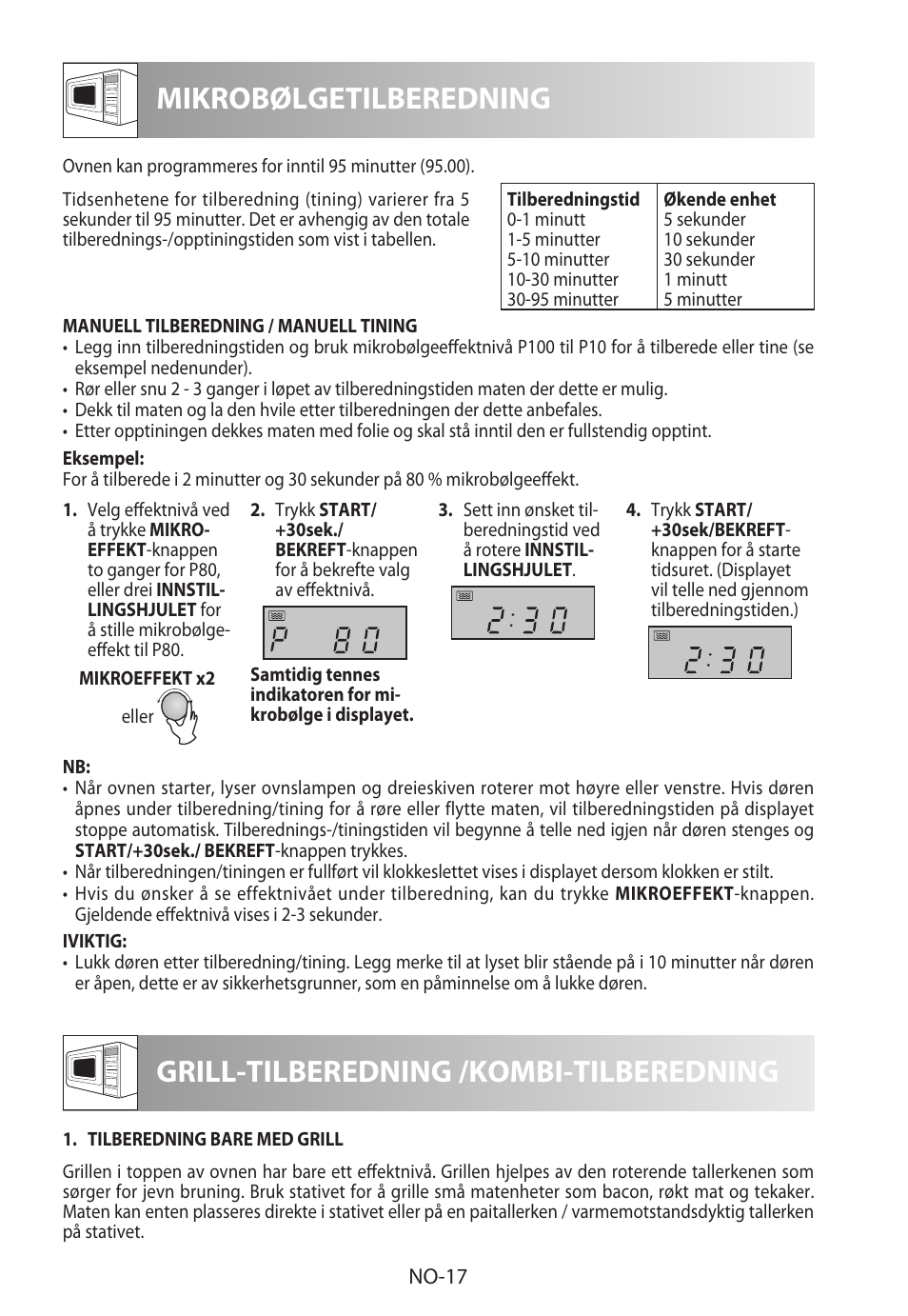 Mikrobølgetilberedning, Grill-tilberedning /kombi-tilberedning | Sharp R-822STWE User Manual | Page 202 / 266