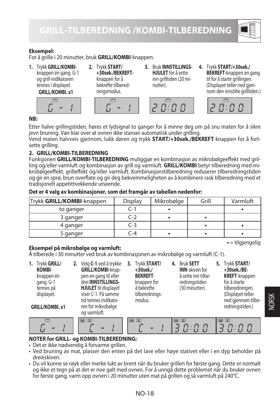 Grill-tilberedning /kombi-tilberedning, Norsk | Sharp R-822STWE User Manual | Page 203 / 266
