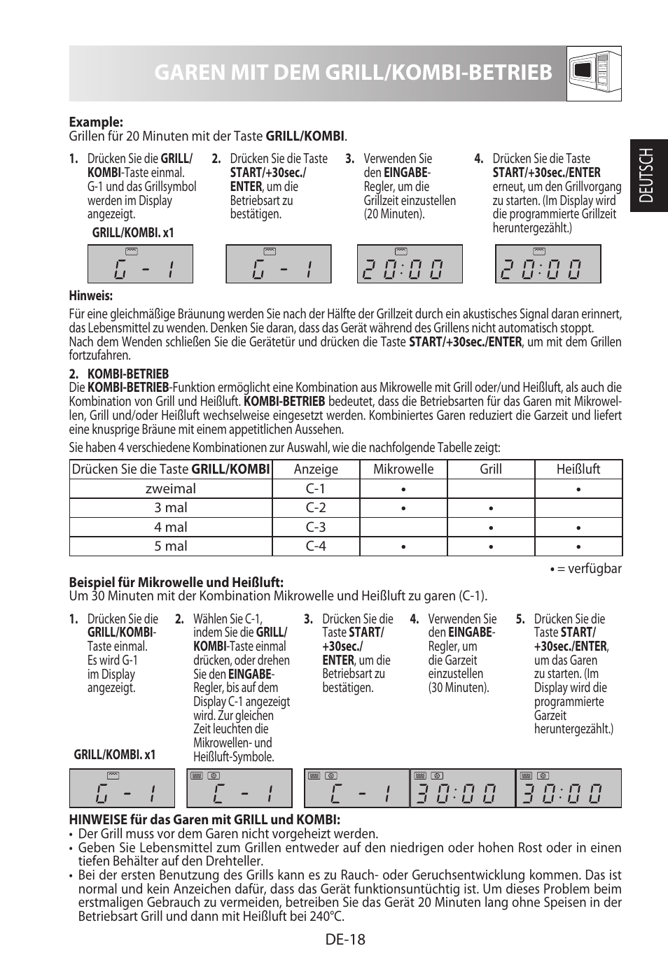 Garen mit dem grill/kombi-betrieb, Deutsch | Sharp R-822STWE User Manual | Page 21 / 266