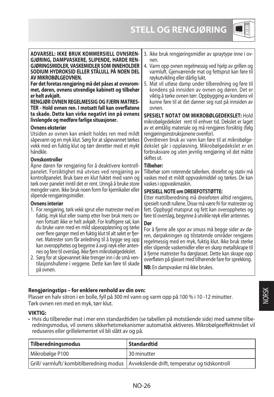 Stell og rengjøring, Norsk | Sharp R-822STWE User Manual | Page 211 / 266