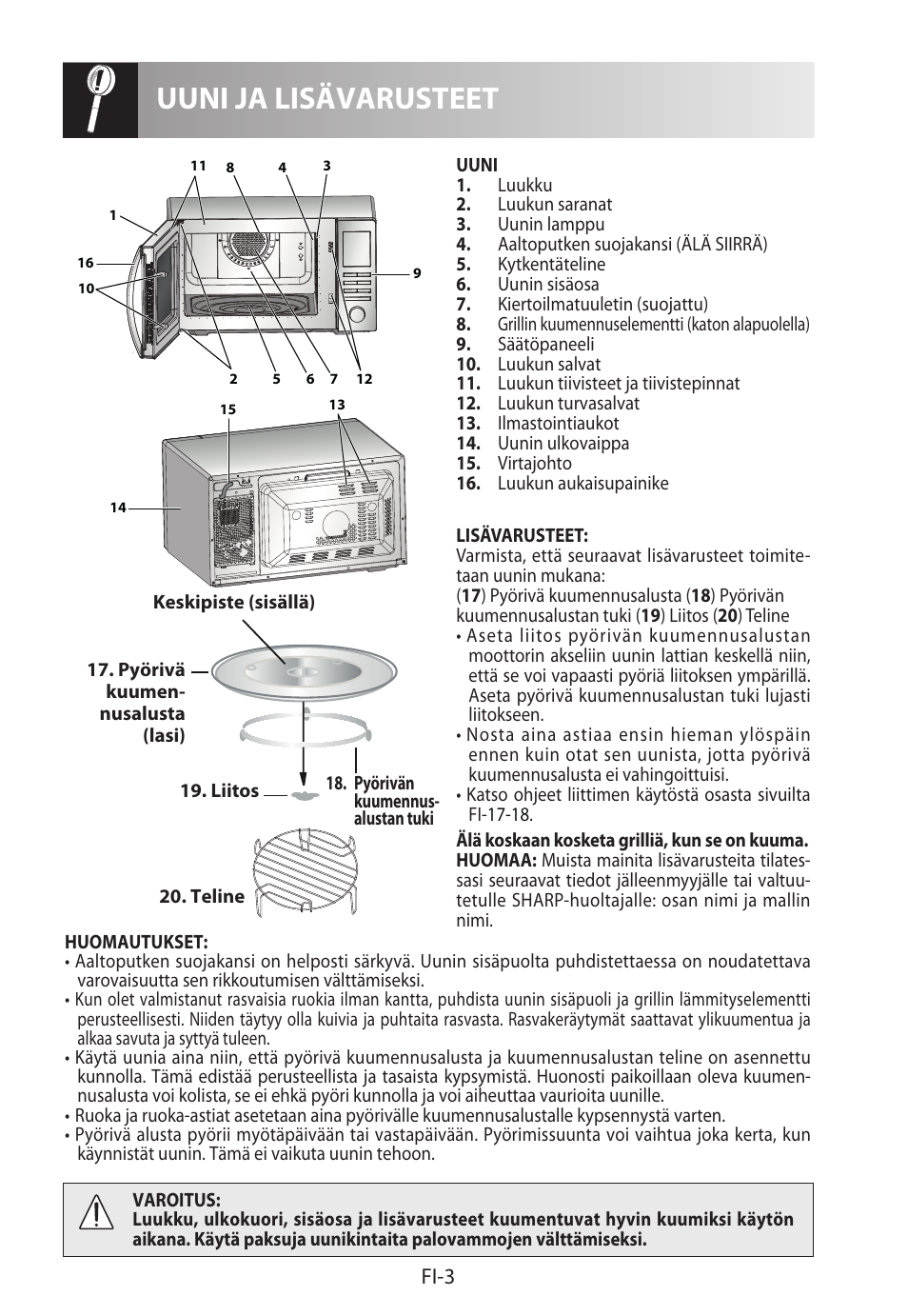 Uuni ja lisävarusteet, Fi-3 | Sharp R-822STWE User Manual | Page 214 / 266