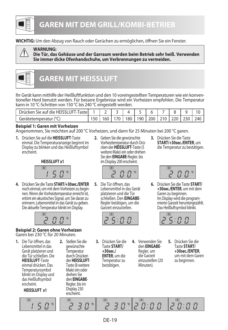 Garen mit dem grill/kombi-betrieb, Garen mit heissluft | Sharp R-822STWE User Manual | Page 22 / 266