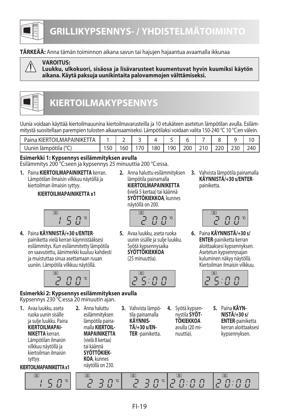 Grillikypsennys- / yhdistelmätoiminto, Kiertoilmakypsennys | Sharp R-822STWE User Manual | Page 230 / 266