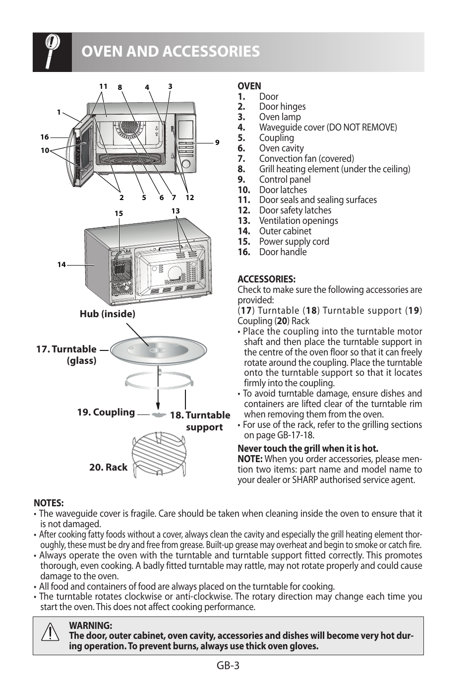 Oven and accessories, Gb-3 | Sharp R-822STWE User Manual | Page 240 / 266