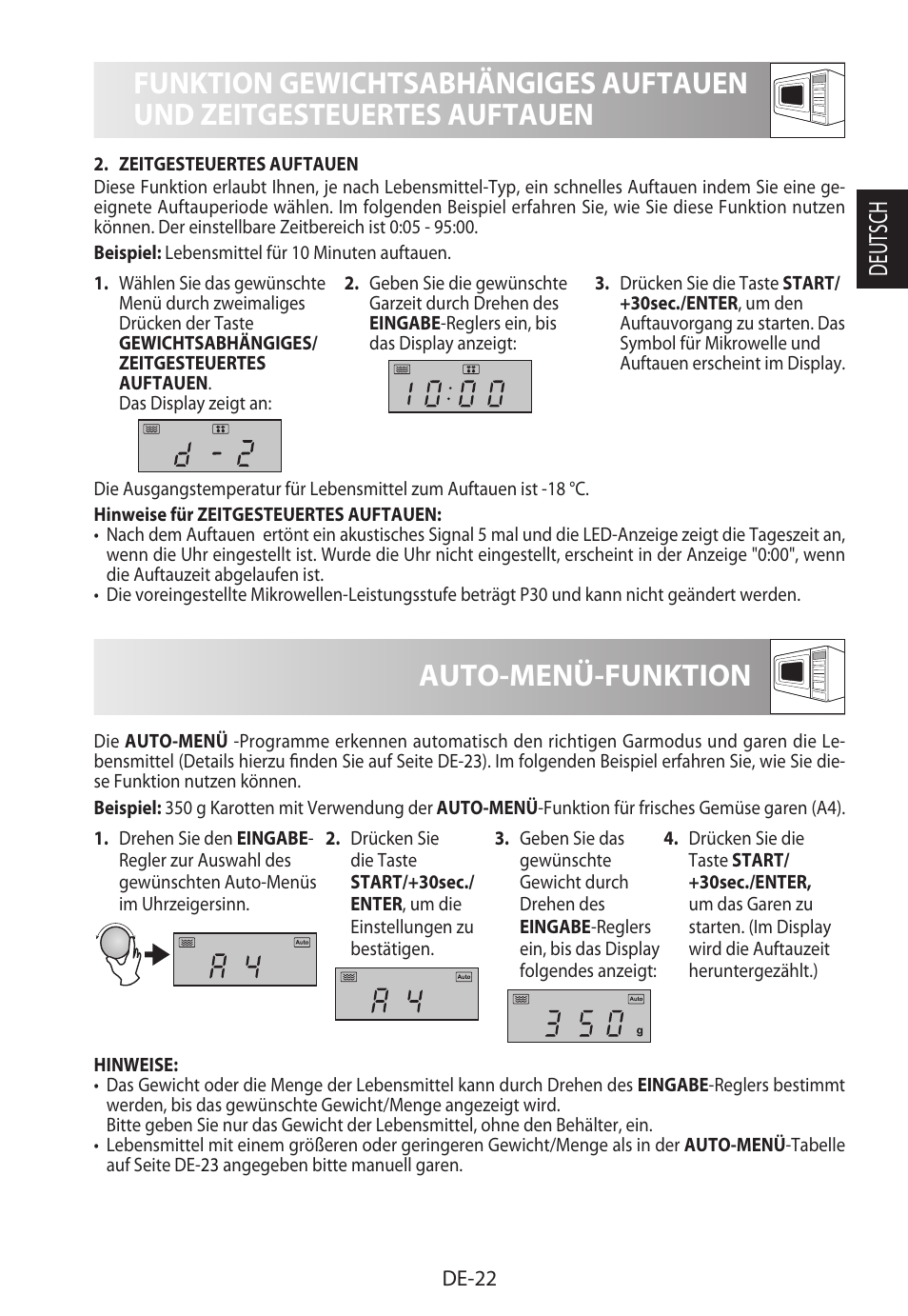 Auto-menü-funktion, Deutsch | Sharp R-822STWE User Manual | Page 25 / 266