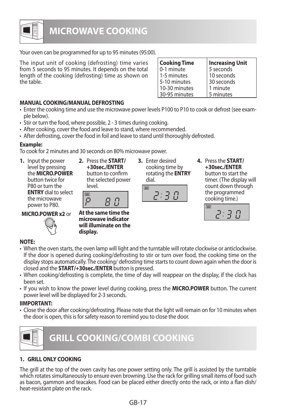 Microwave cooking, Grill cooking/combi cooking | Sharp R-822STWE User Manual | Page 254 / 266