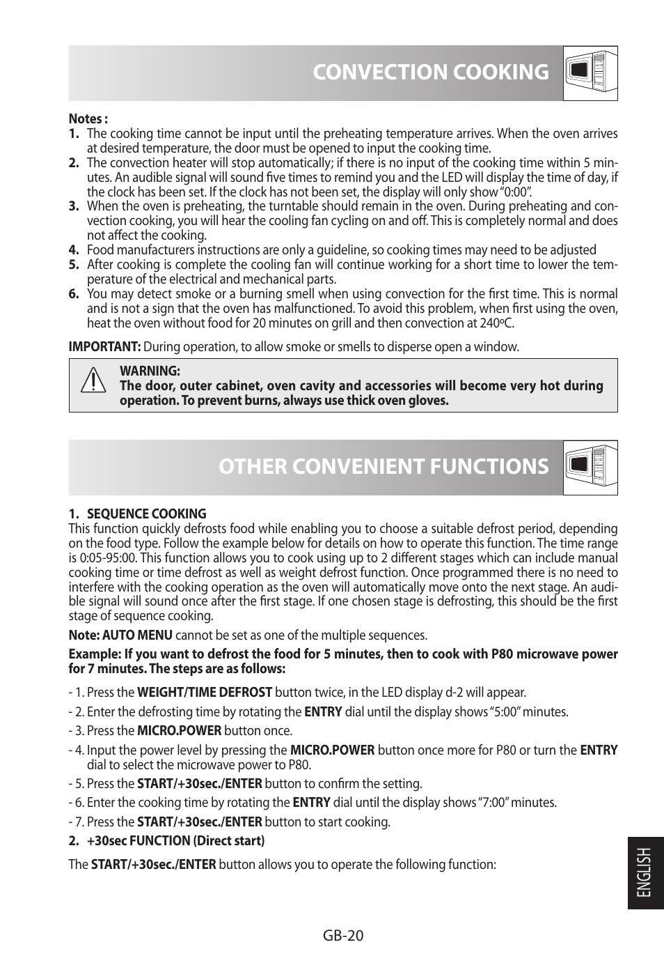 Convection cooking, Other convenient functions, English | Sharp R-822STWE User Manual | Page 257 / 266
