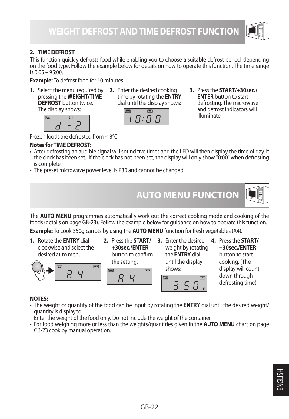 Weight defrost and time defrost function, Auto menu function, English | Sharp R-822STWE User Manual | Page 259 / 266