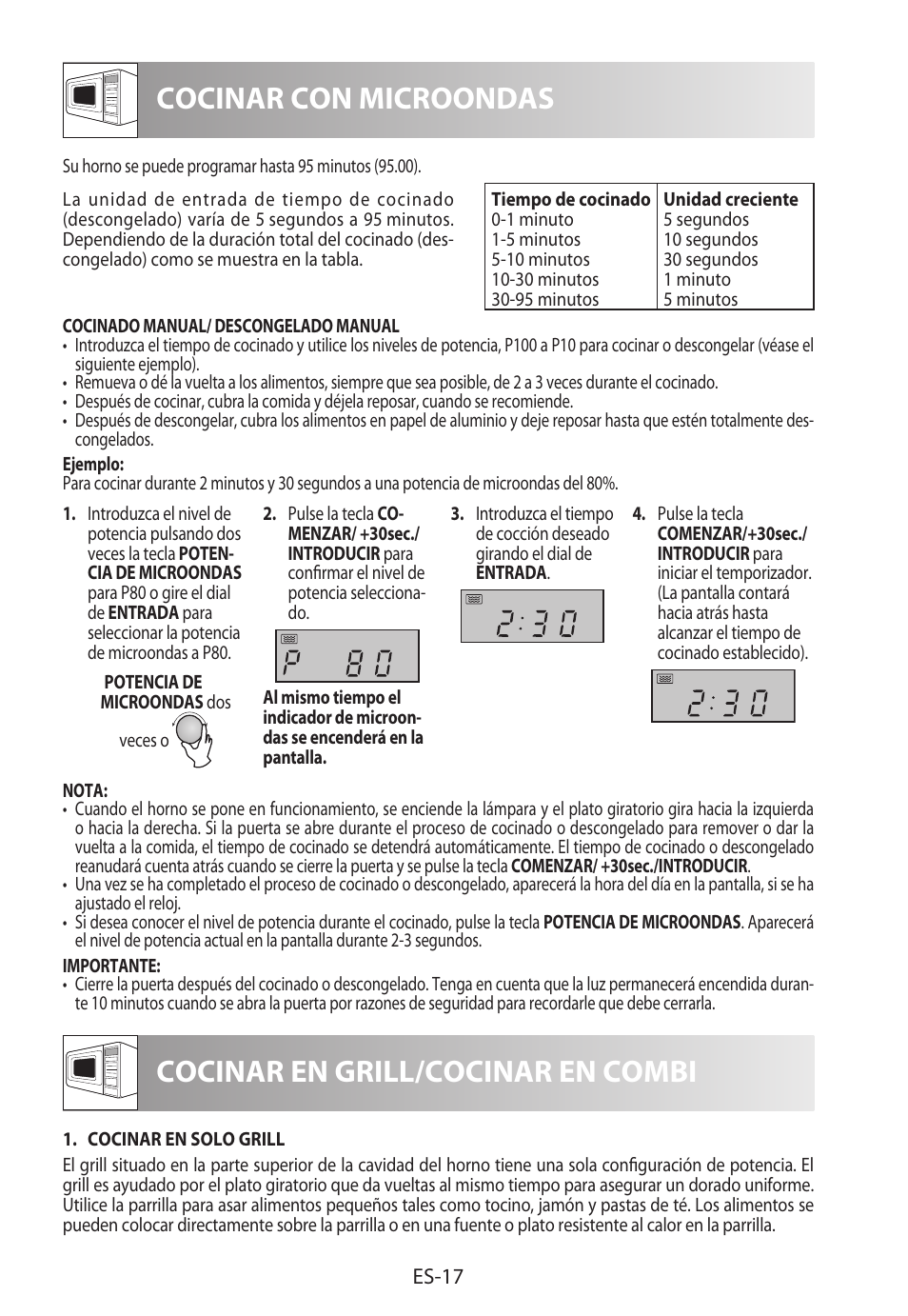 Cocinar con microondas, Cocinar en grill/cocinar en combi | Sharp R-822STWE User Manual | Page 46 / 266