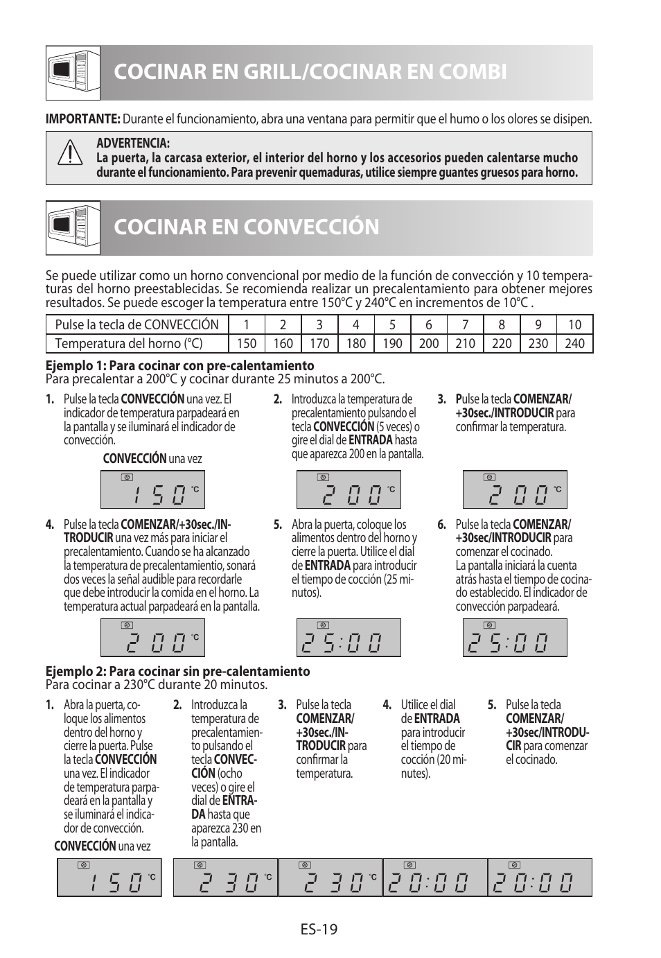 Cocinar en grill/cocinar en combi, Cocinar en convección | Sharp R-822STWE User Manual | Page 48 / 266