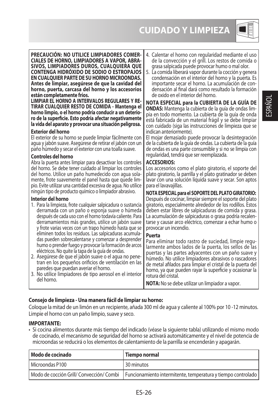 Cuidado y limpieza, Esp añol | Sharp R-822STWE User Manual | Page 55 / 266