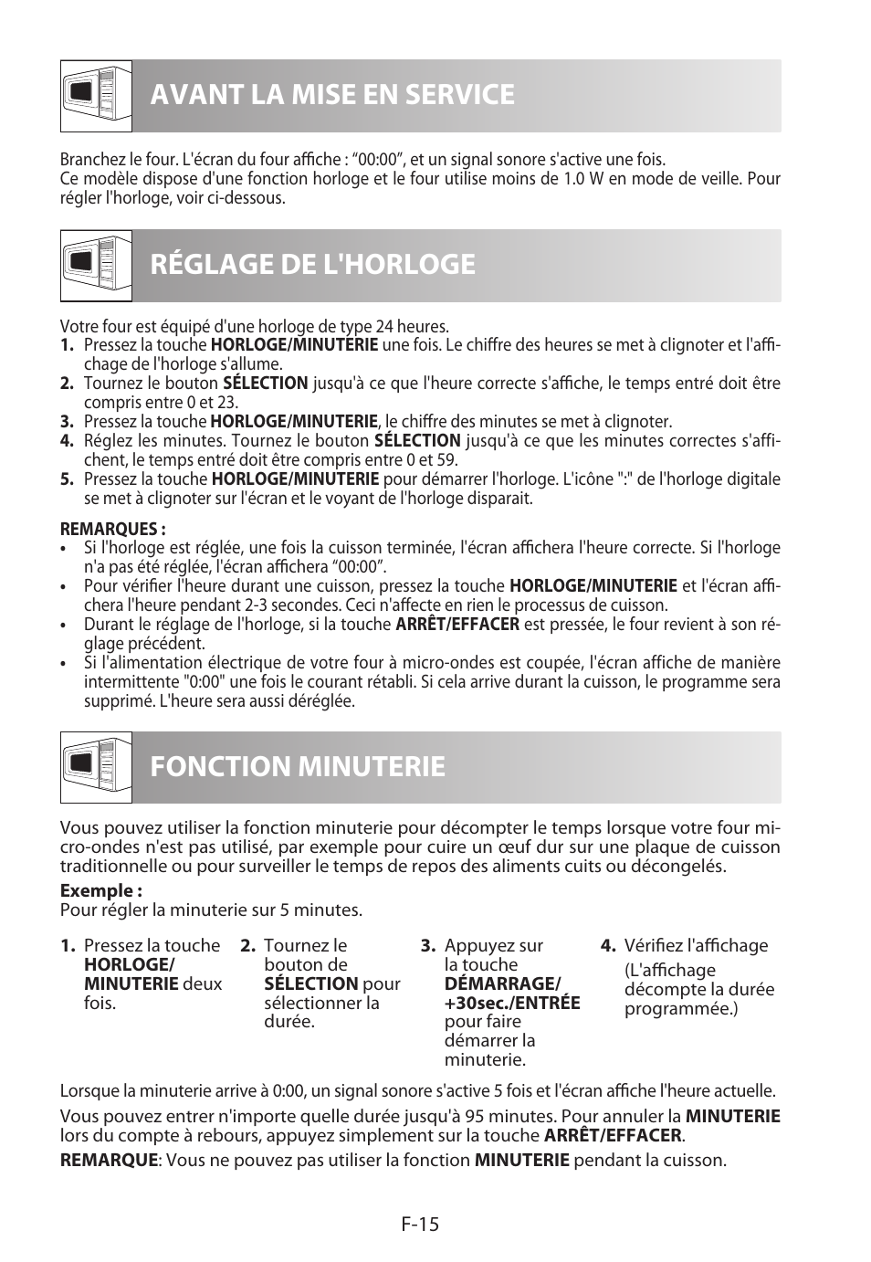 Avant la mise en service réglage de l'horloge, Fonction minuterie | Sharp R-822STWE User Manual | Page 70 / 266