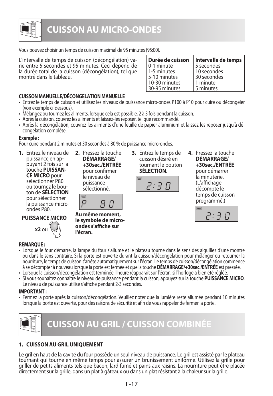 Cuisson au micro-ondes, Cuisson au gril / cuisson combinée | Sharp R-822STWE User Manual | Page 72 / 266