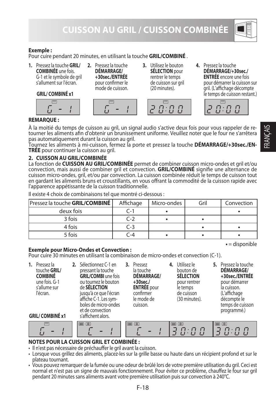 Cuisson au gril / cuisson combinée, Français | Sharp R-822STWE User Manual | Page 73 / 266