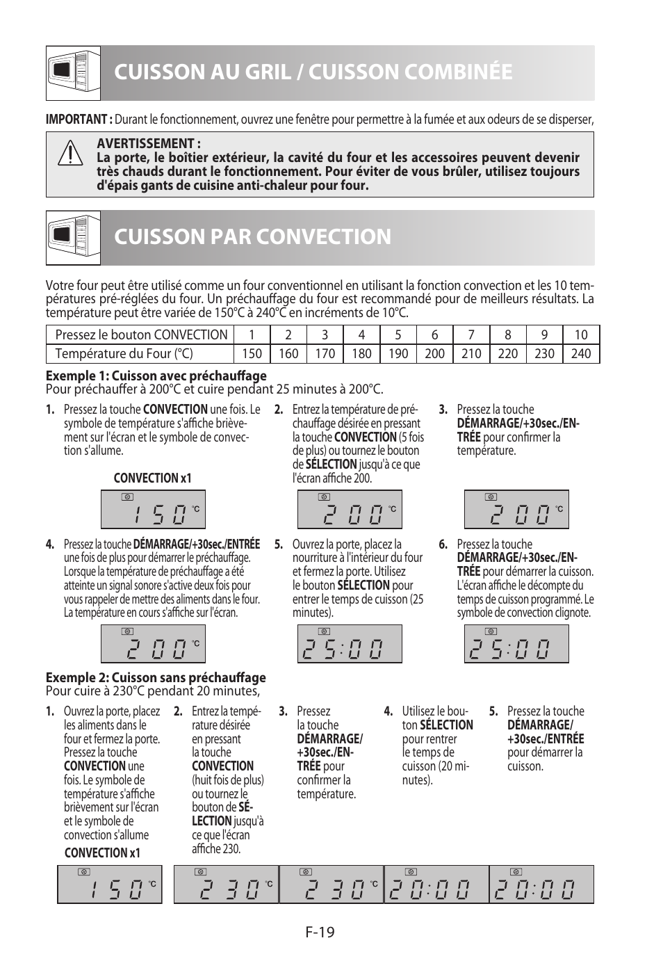 Cuisson au gril / cuisson combinée, Cuisson par convection | Sharp R-822STWE User Manual | Page 74 / 266