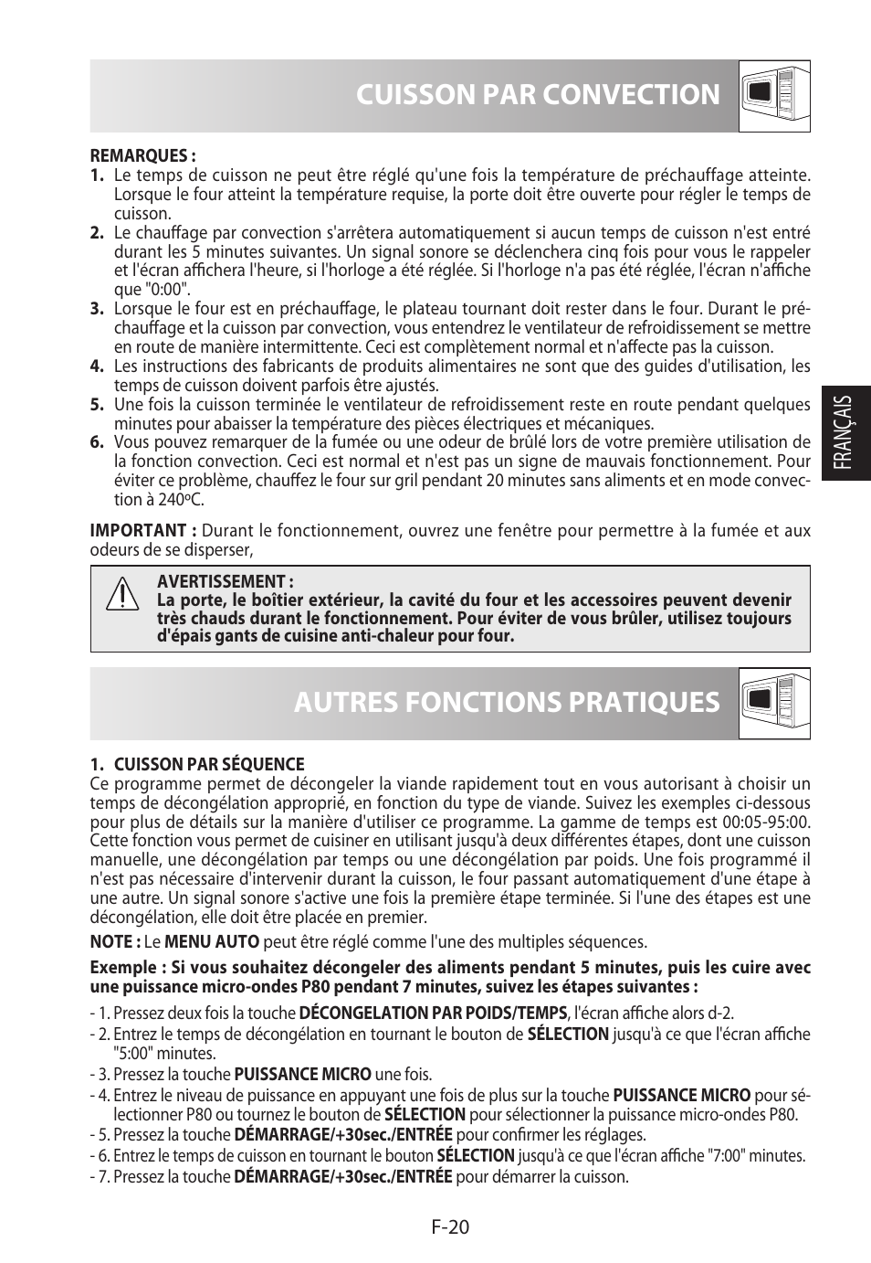 Cuisson par convection, Autres fonctions pratiques, Français | Sharp R-822STWE User Manual | Page 75 / 266