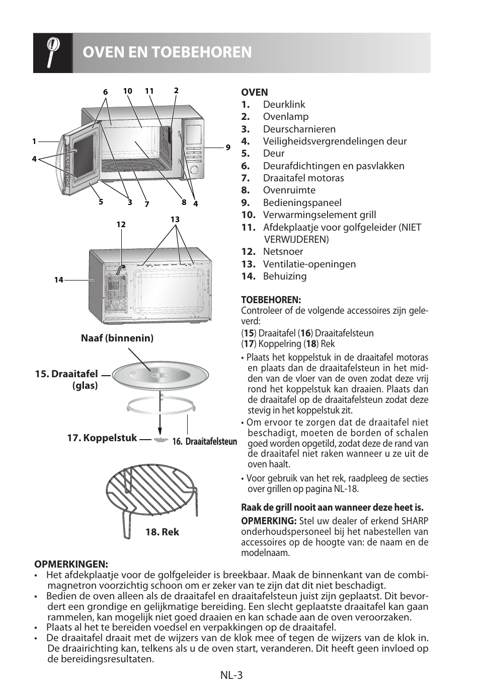 Oven en toebehoren, Nl-3 | Sharp R-722STWE User Manual | Page 102 / 246