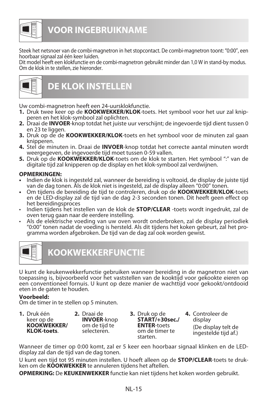 Voor ingebruikname de klok instellen, Kookwekkerfunctie | Sharp R-722STWE User Manual | Page 114 / 246